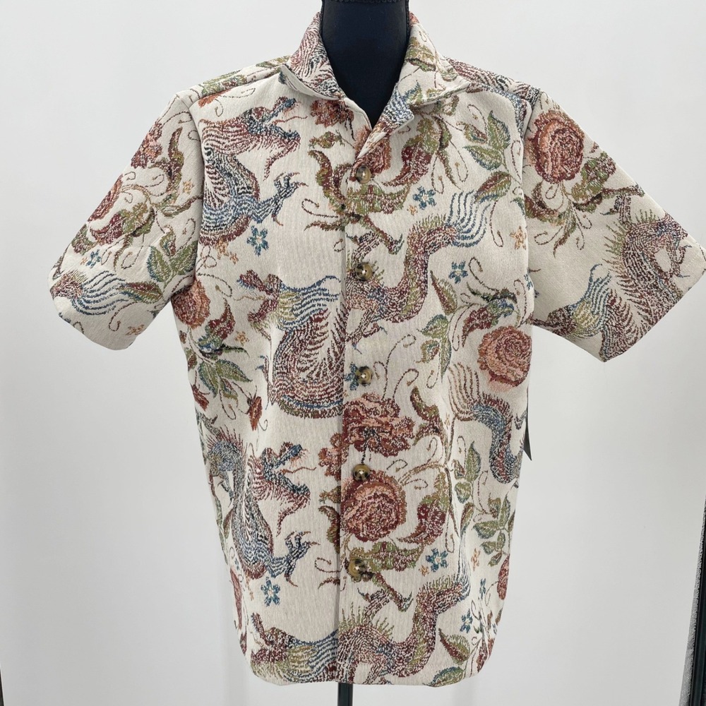 NWT Rebel Vengeance Dragon Floral Tapestry Shirt Jacket Mens Medium Short Sleeve